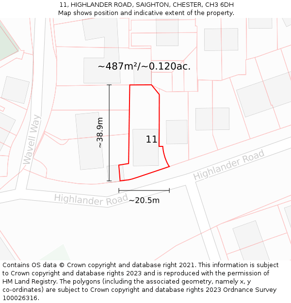 11, HIGHLANDER ROAD, SAIGHTON, CHESTER, CH3 6DH: Plot and title map