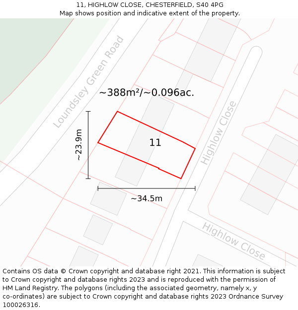 11, HIGHLOW CLOSE, CHESTERFIELD, S40 4PG: Plot and title map