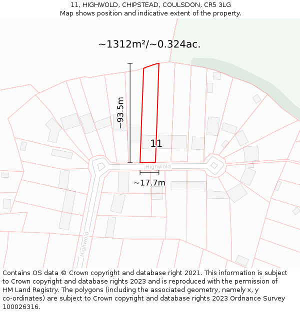 11, HIGHWOLD, CHIPSTEAD, COULSDON, CR5 3LG: Plot and title map