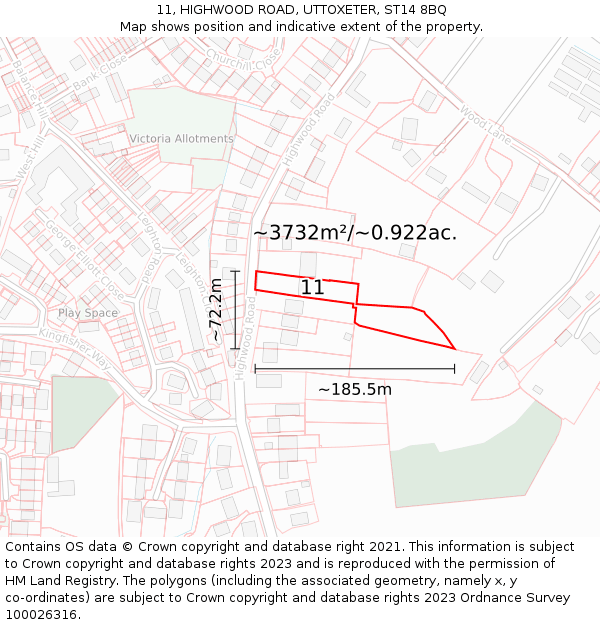 11, HIGHWOOD ROAD, UTTOXETER, ST14 8BQ: Plot and title map