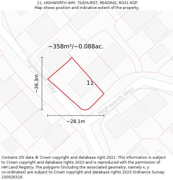 11, HIGHWORTH WAY, TILEHURST, READING, RG31 6GP: Plot and title map