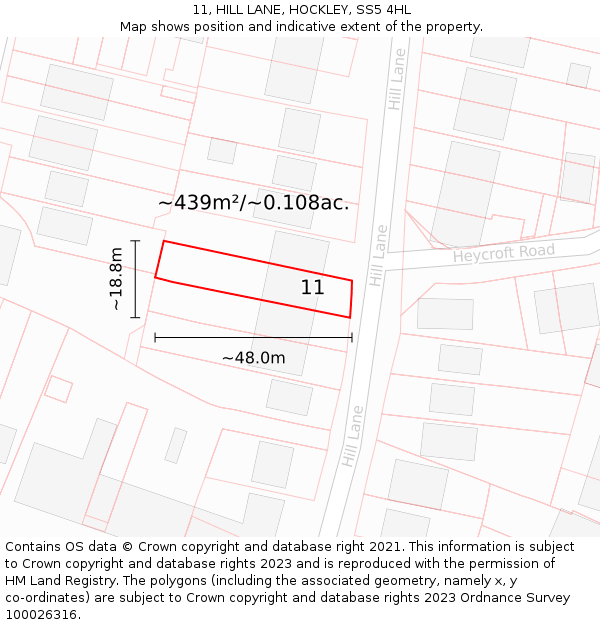 11, HILL LANE, HOCKLEY, SS5 4HL: Plot and title map