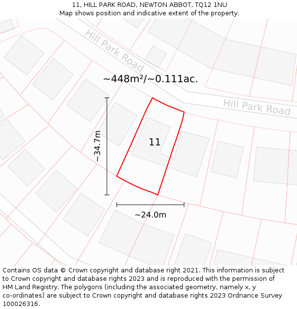 11, HILL PARK ROAD, NEWTON ABBOT, TQ12 1NU: Plot and title map