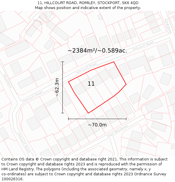 11, HILLCOURT ROAD, ROMILEY, STOCKPORT, SK6 4QD: Plot and title map