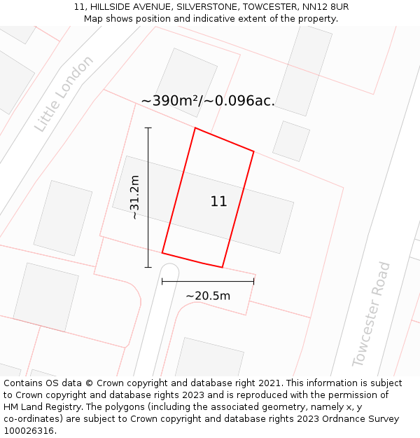 11, HILLSIDE AVENUE, SILVERSTONE, TOWCESTER, NN12 8UR: Plot and title map