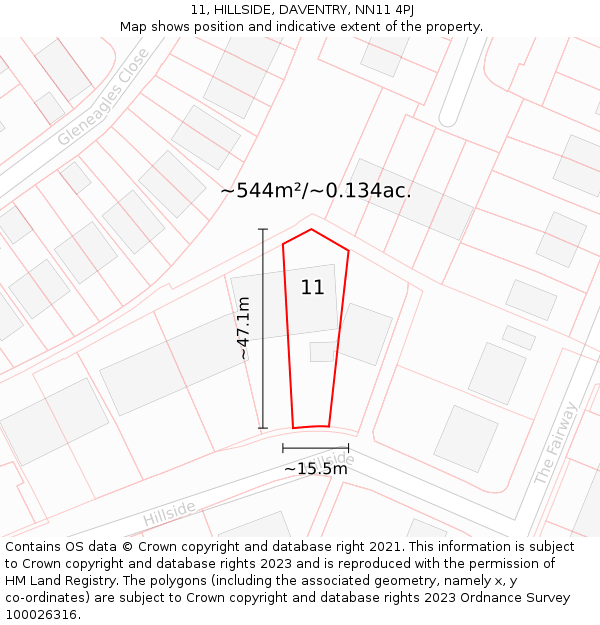 11, HILLSIDE, DAVENTRY, NN11 4PJ: Plot and title map
