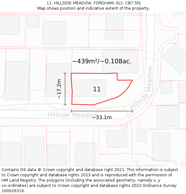 11, HILLSIDE MEADOW, FORDHAM, ELY, CB7 5PJ: Plot and title map