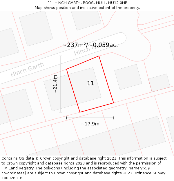 11, HINCH GARTH, ROOS, HULL, HU12 0HR: Plot and title map