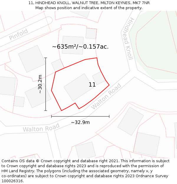 11, HINDHEAD KNOLL, WALNUT TREE, MILTON KEYNES, MK7 7NR: Plot and title map