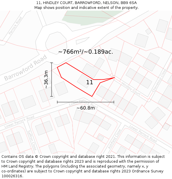 11, HINDLEY COURT, BARROWFORD, NELSON, BB9 6SA: Plot and title map