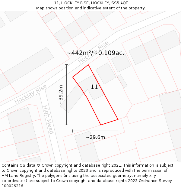 11, HOCKLEY RISE, HOCKLEY, SS5 4QE: Plot and title map