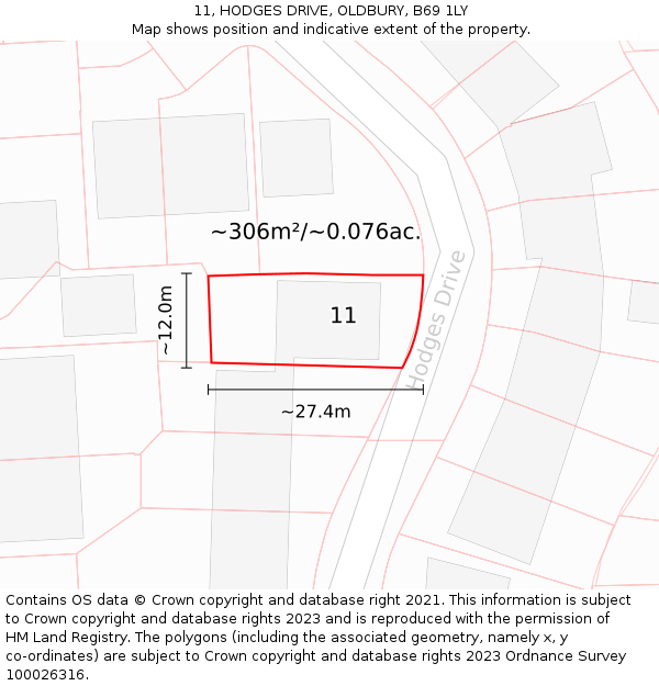 11, HODGES DRIVE, OLDBURY, B69 1LY: Plot and title map