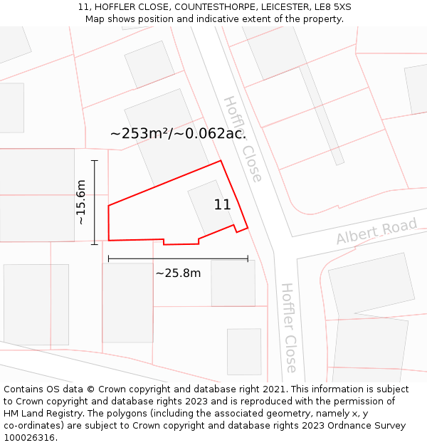 11, HOFFLER CLOSE, COUNTESTHORPE, LEICESTER, LE8 5XS: Plot and title map