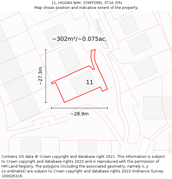 11, HOGAN WAY, STAFFORD, ST16 3YN: Plot and title map