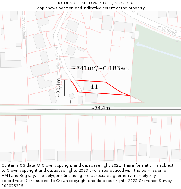 11, HOLDEN CLOSE, LOWESTOFT, NR32 3PX: Plot and title map