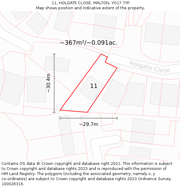 11, HOLGATE CLOSE, MALTON, YO17 7YP: Plot and title map