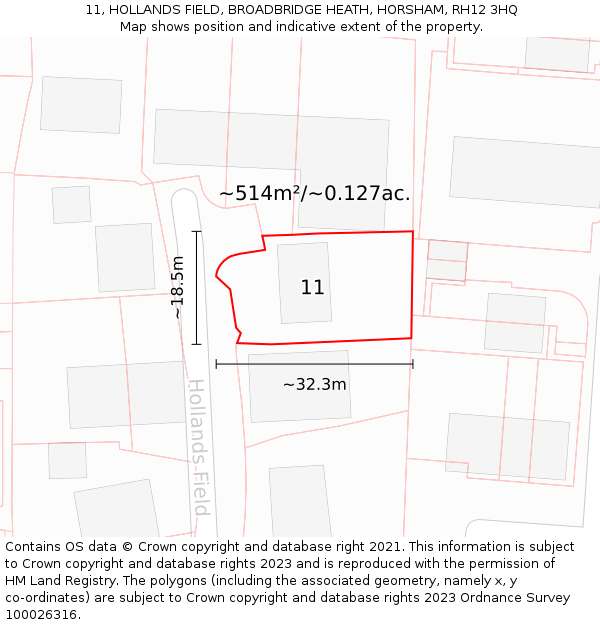 11, HOLLANDS FIELD, BROADBRIDGE HEATH, HORSHAM, RH12 3HQ: Plot and title map
