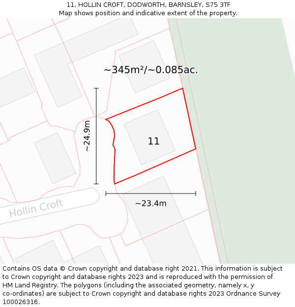 11, HOLLIN CROFT, DODWORTH, BARNSLEY, S75 3TF: Plot and title map