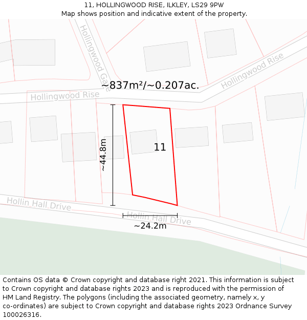 11, HOLLINGWOOD RISE, ILKLEY, LS29 9PW: Plot and title map