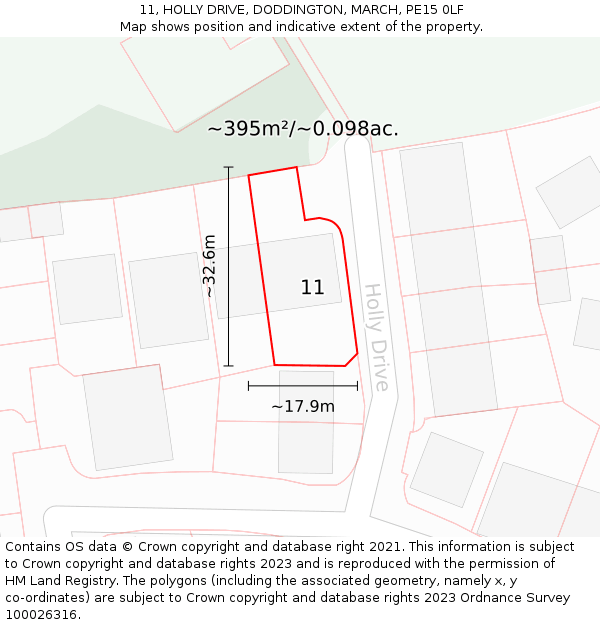 11, HOLLY DRIVE, DODDINGTON, MARCH, PE15 0LF: Plot and title map