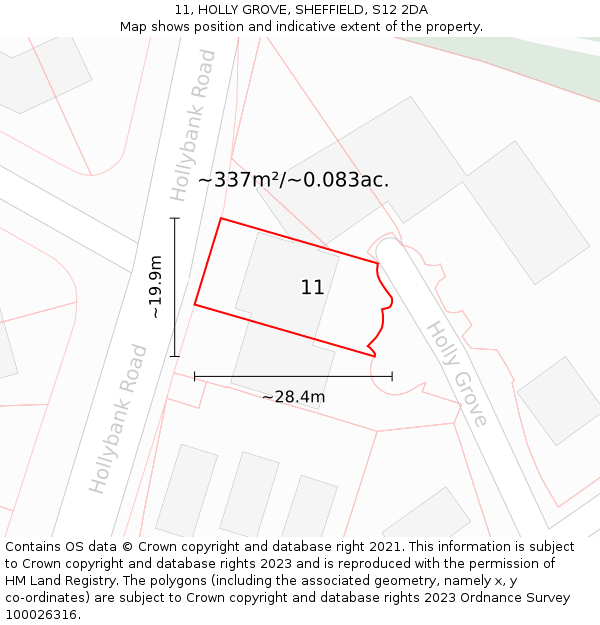 11, HOLLY GROVE, SHEFFIELD, S12 2DA: Plot and title map