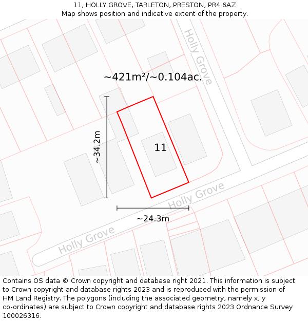 11, HOLLY GROVE, TARLETON, PRESTON, PR4 6AZ: Plot and title map