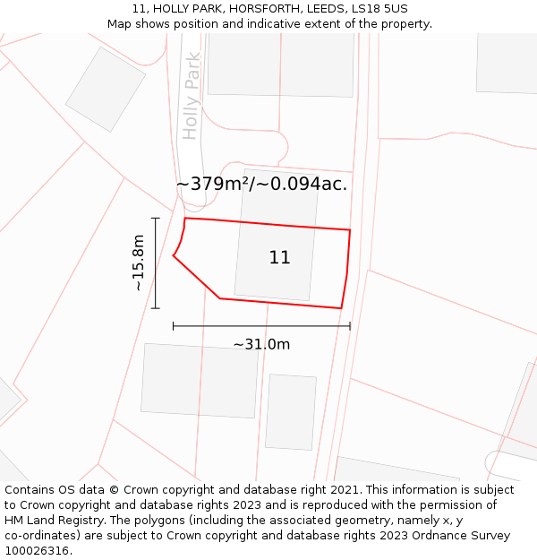 11, HOLLY PARK, HORSFORTH, LEEDS, LS18 5US: Plot and title map