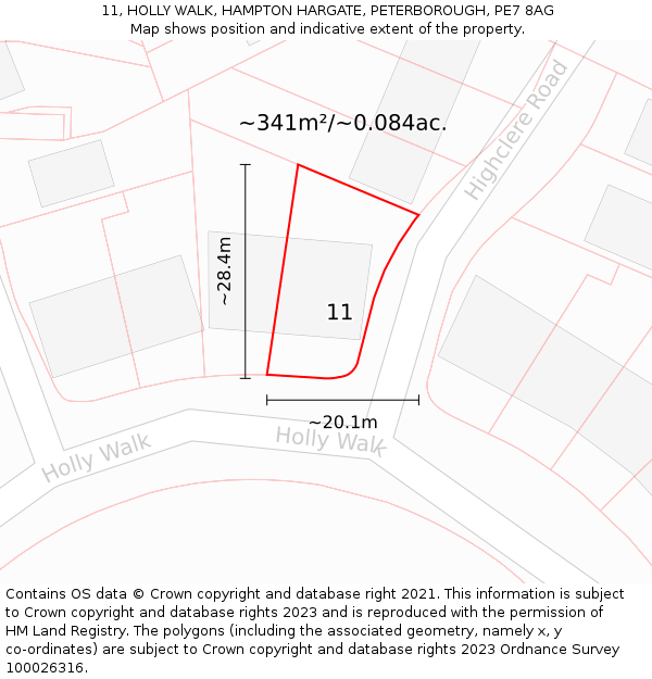 11, HOLLY WALK, HAMPTON HARGATE, PETERBOROUGH, PE7 8AG: Plot and title map