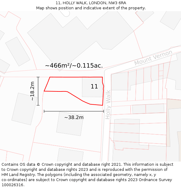 11, HOLLY WALK, LONDON, NW3 6RA: Plot and title map