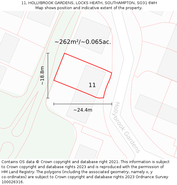 11, HOLLYBROOK GARDENS, LOCKS HEATH, SOUTHAMPTON, SO31 6WH: Plot and title map