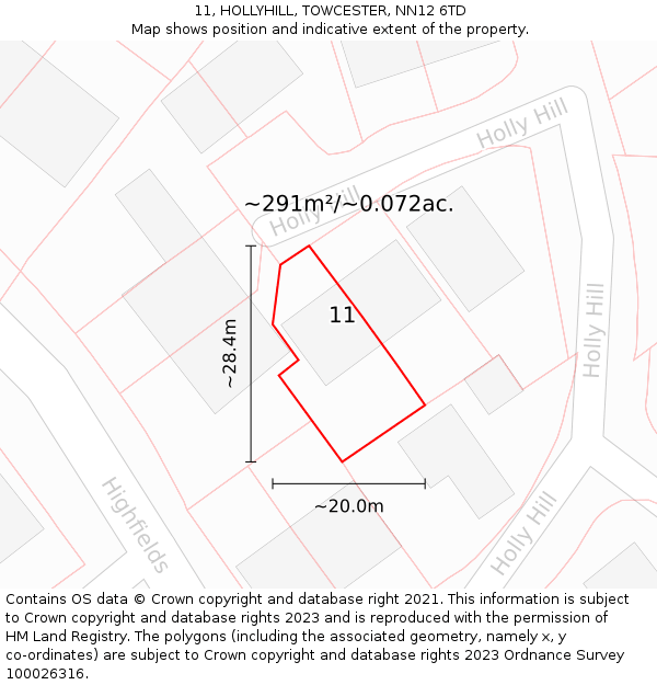 11, HOLLYHILL, TOWCESTER, NN12 6TD: Plot and title map