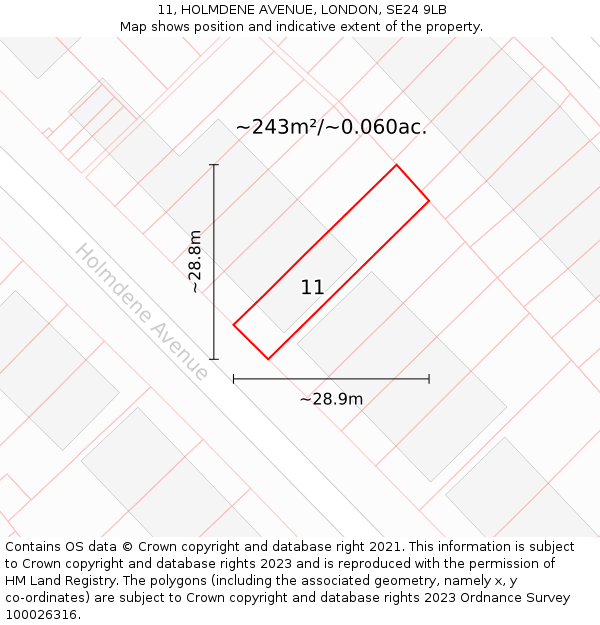 11, HOLMDENE AVENUE, LONDON, SE24 9LB: Plot and title map