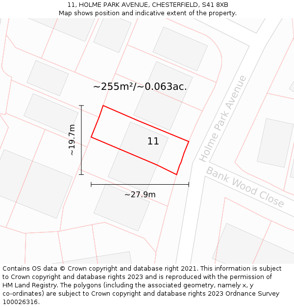 11, HOLME PARK AVENUE, CHESTERFIELD, S41 8XB: Plot and title map