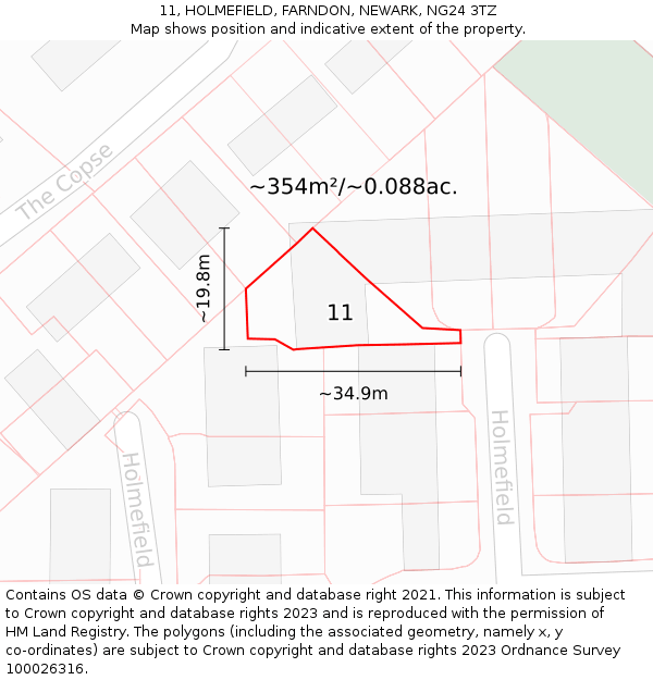 11, HOLMEFIELD, FARNDON, NEWARK, NG24 3TZ: Plot and title map