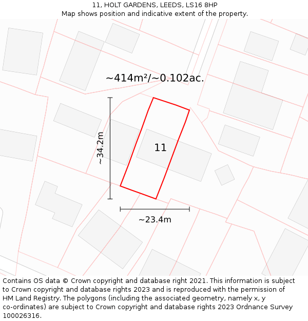 11, HOLT GARDENS, LEEDS, LS16 8HP: Plot and title map