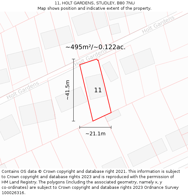 11, HOLT GARDENS, STUDLEY, B80 7NU: Plot and title map