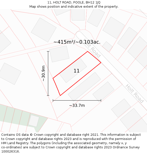 11, HOLT ROAD, POOLE, BH12 1JQ: Plot and title map