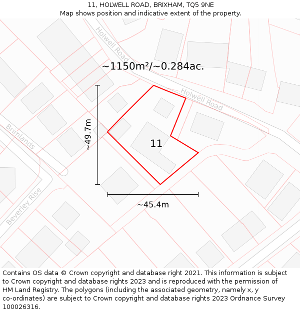 11, HOLWELL ROAD, BRIXHAM, TQ5 9NE: Plot and title map