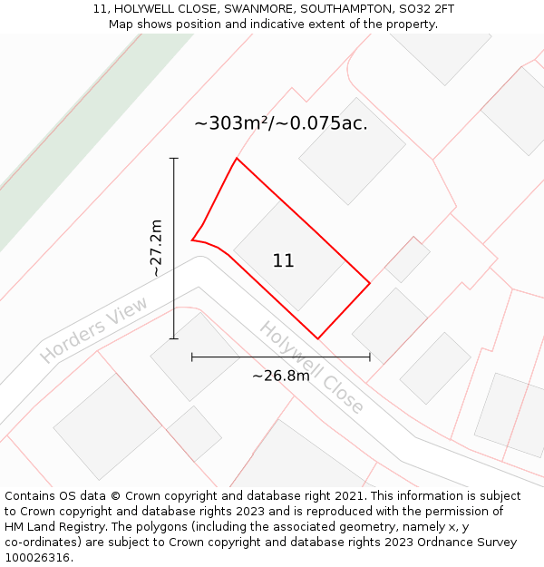 11, HOLYWELL CLOSE, SWANMORE, SOUTHAMPTON, SO32 2FT: Plot and title map