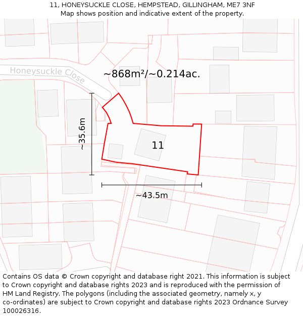 11, HONEYSUCKLE CLOSE, HEMPSTEAD, GILLINGHAM, ME7 3NF: Plot and title map