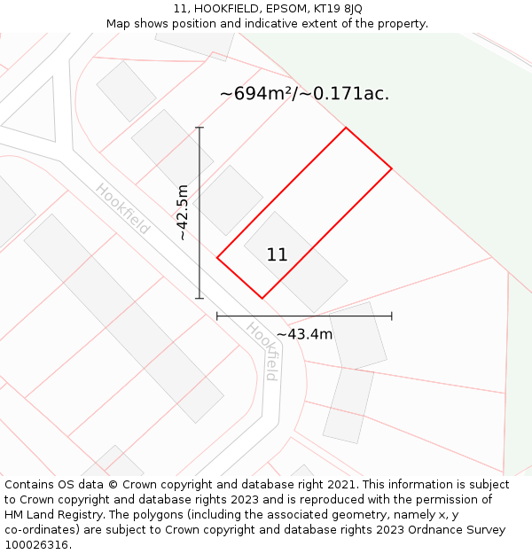 11, HOOKFIELD, EPSOM, KT19 8JQ: Plot and title map