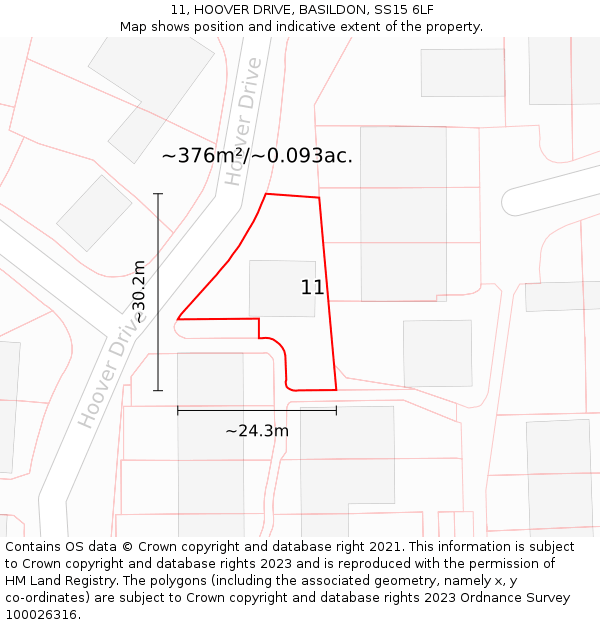 11, HOOVER DRIVE, BASILDON, SS15 6LF: Plot and title map