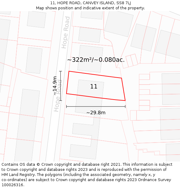 11, HOPE ROAD, CANVEY ISLAND, SS8 7LJ: Plot and title map
