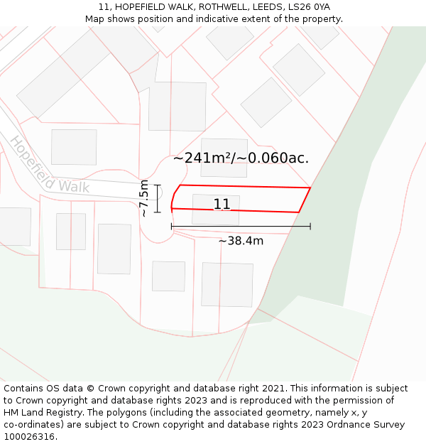 11, HOPEFIELD WALK, ROTHWELL, LEEDS, LS26 0YA: Plot and title map
