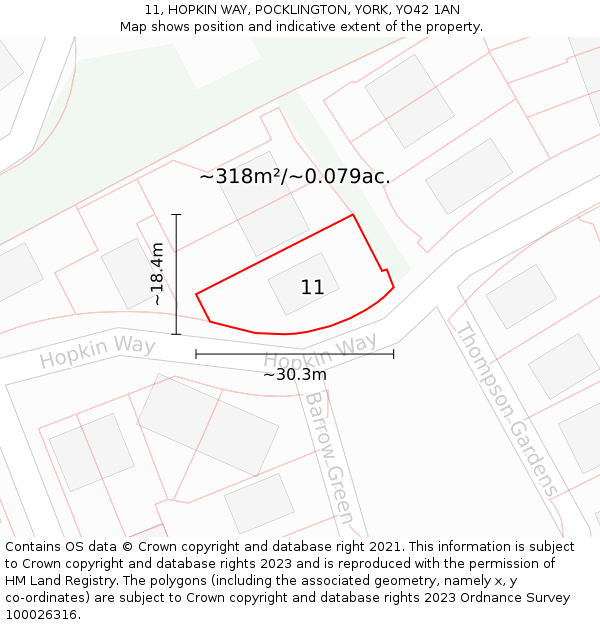11, HOPKIN WAY, POCKLINGTON, YORK, YO42 1AN: Plot and title map