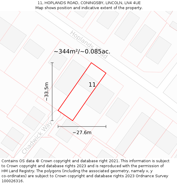 11, HOPLANDS ROAD, CONINGSBY, LINCOLN, LN4 4UE: Plot and title map