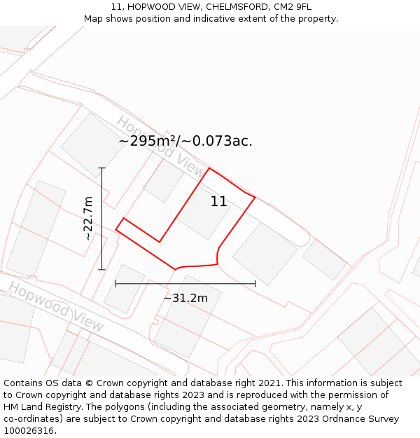 11, HOPWOOD VIEW, CHELMSFORD, CM2 9FL: Plot and title map
