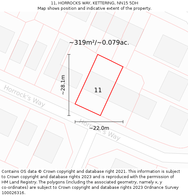 11, HORROCKS WAY, KETTERING, NN15 5DH: Plot and title map