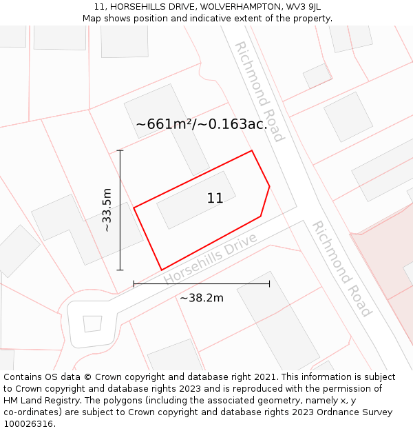11, HORSEHILLS DRIVE, WOLVERHAMPTON, WV3 9JL: Plot and title map
