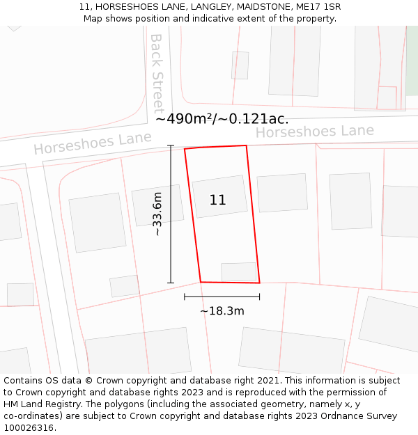 11, HORSESHOES LANE, LANGLEY, MAIDSTONE, ME17 1SR: Plot and title map